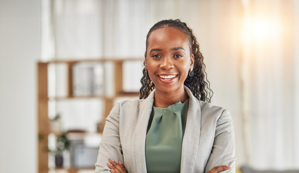 Happy woman using ibm ai watson