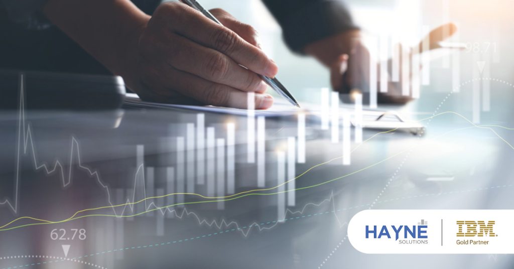 Main: Digital graphs and data analytics. Inset: HAYNE Solutions and IBM Gold Partner logos.