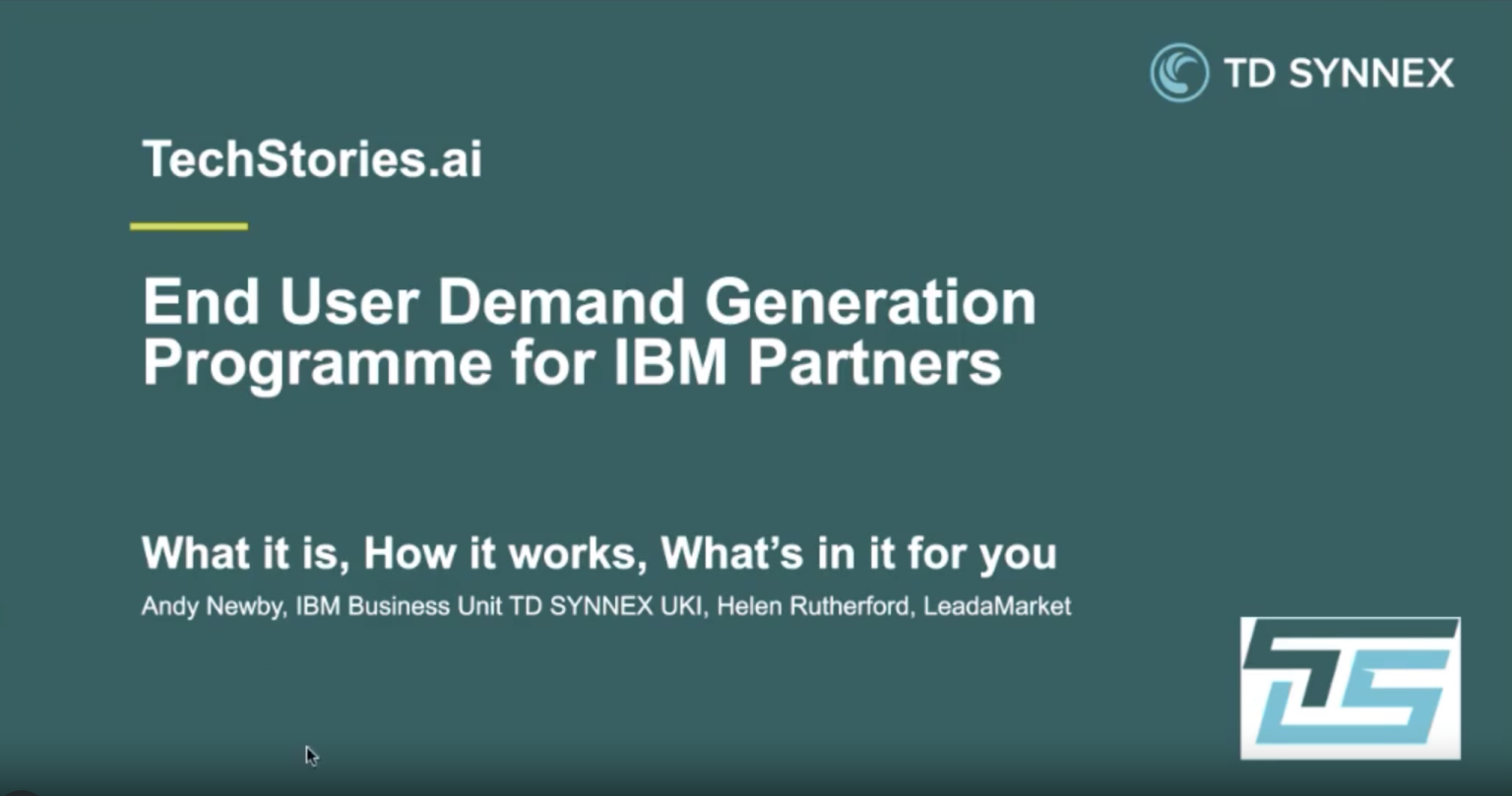A screenshot from the first slide of the End User Demand Generation Programme for IBM Partners presentation