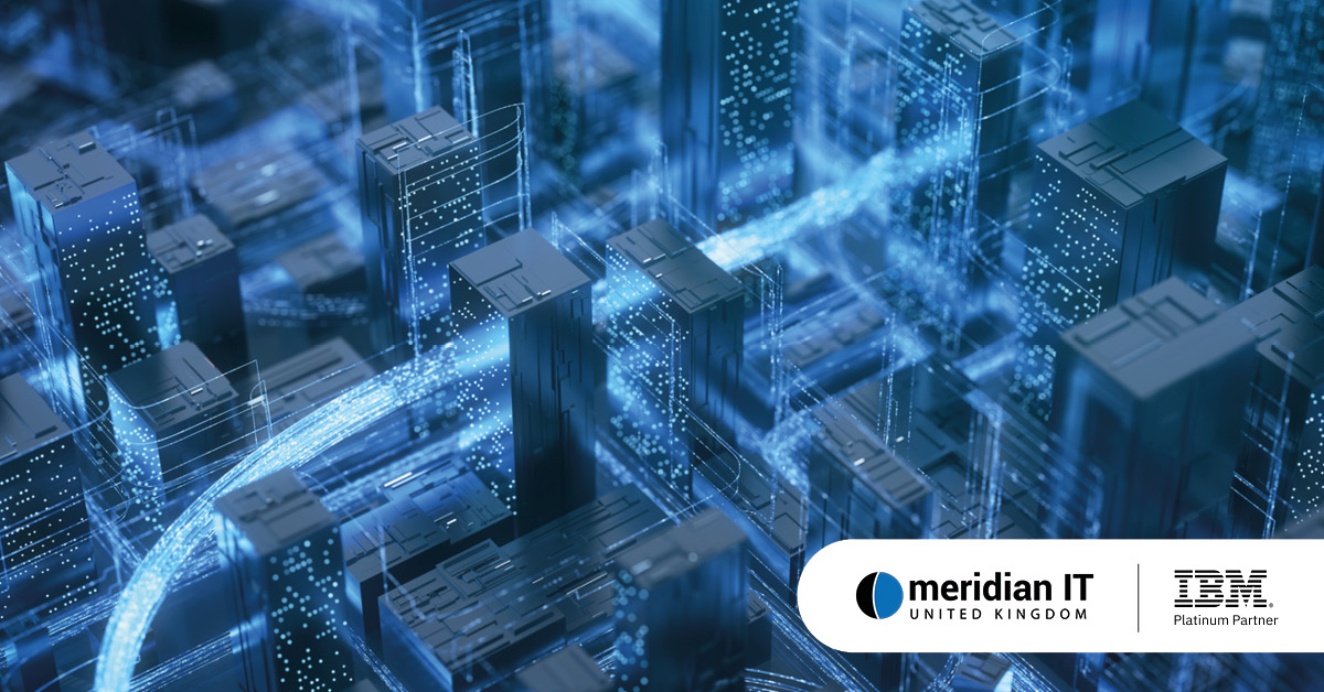 Main: A visual representation of digital storage security. Inset: Meridian IT and IBM Platinum Partner logos.