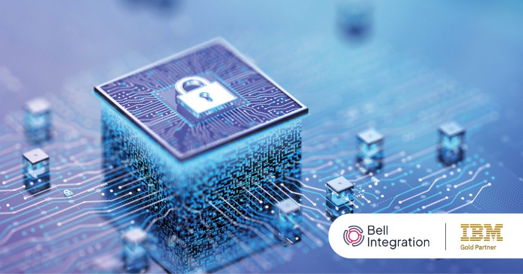 Main: Digital padlock representing security. Inset: Bell Integration and IBM Gold Partner Logos.